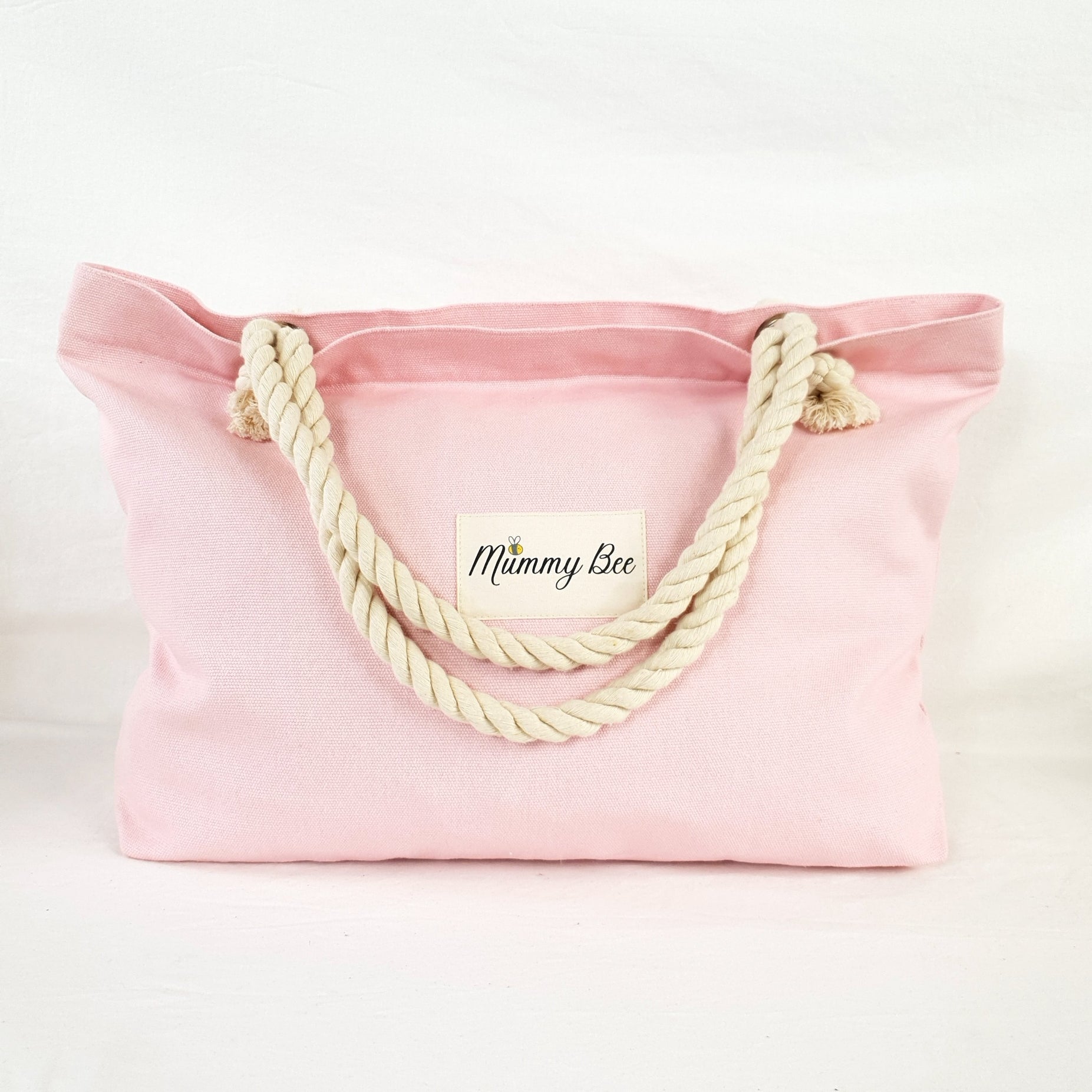 Adults Pink Tote bag, has Mummy Bee Print with a small picture of a Bee 